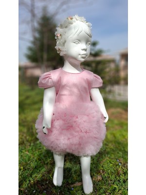 Kız Bebek Çocuk Doğum Günü Bayram Özel Gün Simli Kumaş Tütü Etekli Elbise