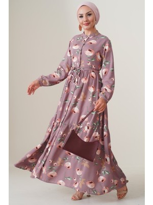 Gökyüzü Moda 2144 Hakim Yaka Tesettür Elbise - D.gül Kurusu