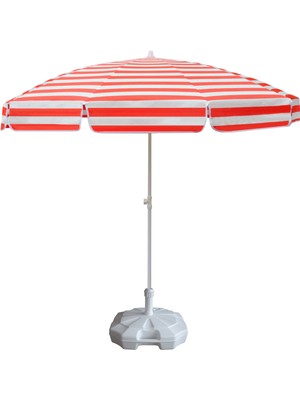 Ods Plaj Şemsiyesi 200/8 Kırmızı-Beyaz Çizgili + 20 Litre Bidonlu