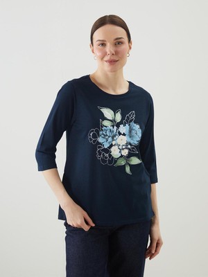 Lcw Grace  Bisiklet Yaka Çiçekli Kadın Tişört  (S5)