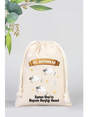 Isme Özel Çocuklar Için Bayram Harçlık Bez Kesesi, Bayram Şekeri Bez Kesesi - Model 13-15,5X20CM