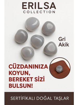 Sertifikalı Cüzdan Boy Tamburlanmış Gri Akik Taşı Kütle - Sakinlik, Odak ve Günlük Enerji Dengesi