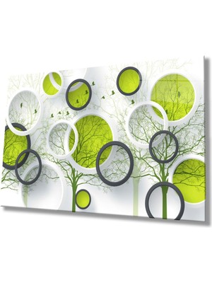 Shopping Haven Yeşil Daireler Cam Tablo, Ev ve Ofis Duvar Dekoru Hediyelik Büyük Tablo Dayanıklı Cam
