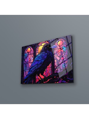 Shopping Haven Kuzgun Modern Cam Tablo , Canlı Renkler , Yüksek Kalite , Temperli Cam Üzeri Uv Baskı , Duvar Dekoru