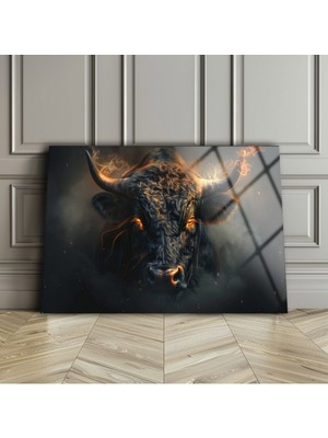 Shopping Haven Boğa Modern Cam Tablo , Soyut Duvar Dekoru , Salon Duvar Dekoru , Cam Baskı