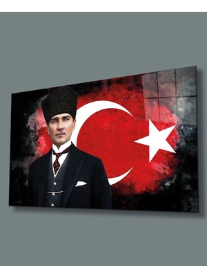 Shopping Haven Atatürk ve Ay Yıldız Cam Tablo, Uv Baskılı ve Temperli, Hediyelik