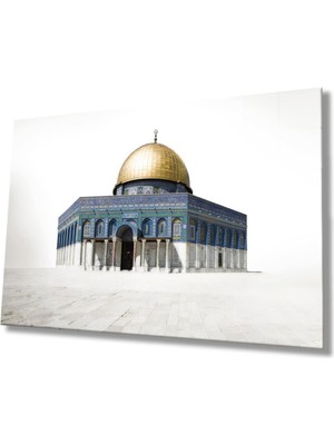 Kudüs Kubbetüs Sahra Dini Islami Cam Tablo Ev ve Ofis Duvar Dekoru Hediyelik Büyük Tablo Cam