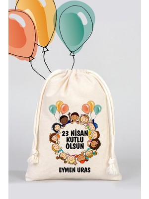 Isme Özel 23 Nisan Ulusal Egemenlik ve Çocuk Bayramı Bez Kesesi, 23 Nisan Kesesi - Model 03-15,5X20CM
