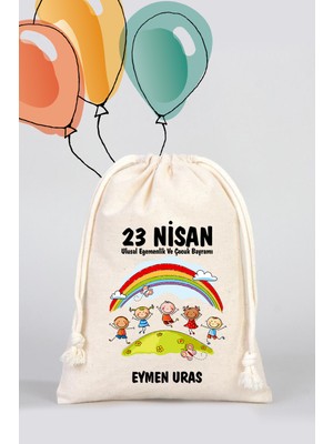 Isme Özel 23 Nisan Ulusal Egemenlik ve Çocuk Bayramı Bez Kesesi, 23 Nisan Kesesi - Model 02-15,5X20CM