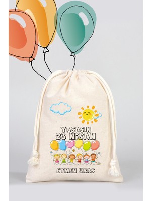 Isme Özel 23 Nisan Ulusal Egemenlik ve Çocuk Bayramı Bez Kesesi, 23 Nisan Kesesi - Model 04-15,5X20CM