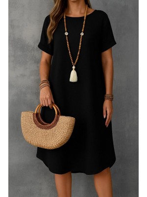 La Mode Istanbul Kadın Kısa Kollu Kayık Yaka Bürümcük Elbise