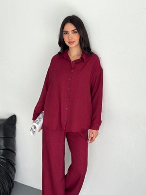 Gökyüzü Moda Gömlek Pantolon Ikili Takım - Bordo