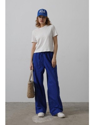 Gökyüzü Moda Beli Bağlamalı Brode Pantolon - Saks