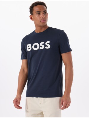 Boss Bisiklet Yaka Lacivert Erkek T-Shirt Thinking