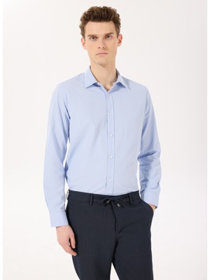 People By Fabrika Regular Fit Gömlek Yaka Düz Açık Mavi Erkek Gömlek PBF5SM-GML 5110