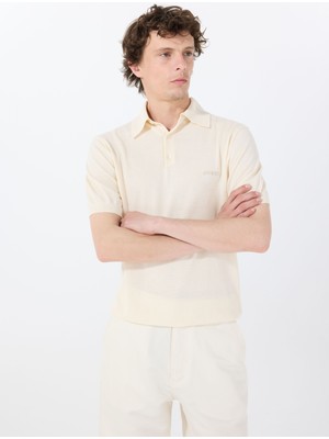 Guess Polo Yaka Standart Desenli Beyaz Erkek Kazak M4GR07Z3DN1G047 Cree Washed Sspolo