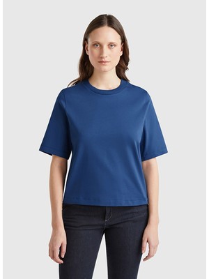 Benetton Bisiklet Yaka Bisiklet Yaka Indigo Kadın T-Shirt 3BL0E17G5 3BL0E17G5