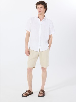 Mr. Mood Lastikli Bel Standart Bej Erkek Bermuda Şort Mr Rog Short