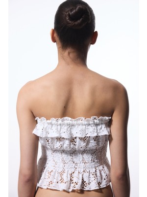 Beyaz Clea Straplez Crop Üst