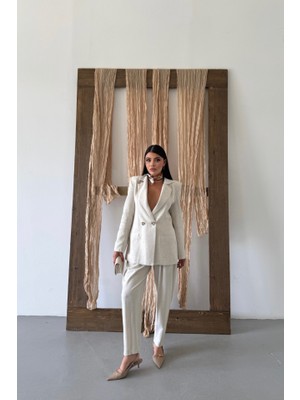 Gökyüzü Moda Keten Ceket - Pantolon Takım - Ham