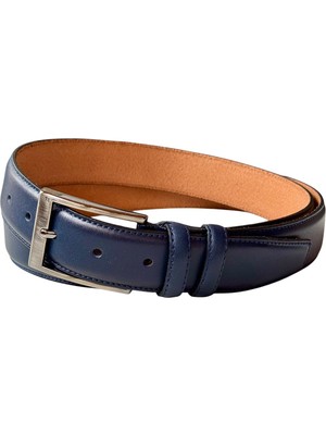 3.5 Cm. Klasik Hakiki Deri Dikişli Model Düz Renk Erkek Kemer Lacivert