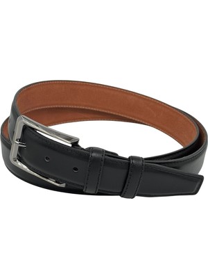 3.5 Cm. Klasik Hakiki Deri Dikişli Model Düz Renk Erkek Kemer Siyah