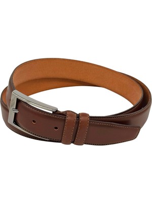 3.5 Cm. Klasik Hakiki Deri Dikişli Model Düz Renk Erkek Kemer Açık Kahverengi