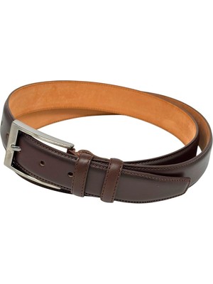 3.5 Cm. Klasik Hakiki Deri Dikişli Model Düz Renk Erkek Kemer Koyu Kahverengi