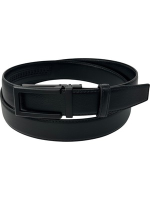 3.5 Cm. Klasik Suni Deri Otomatik Mekanizma Tokalı Düz Renk Erkek Kemer Siyah