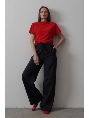 Gökyüzü Moda Beli Lastikli Bol Paça Pantolon - Lacivert