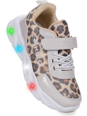 Kiko Kids Teno Leopar Desenli Cırtlı Işıklı Kız Çocuk Spor Ayakkabı