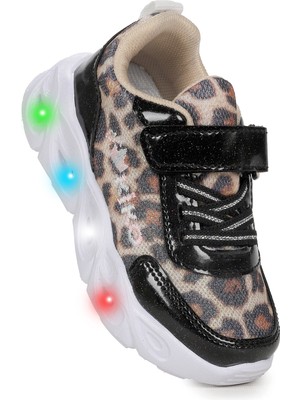 Kiko Kids Teno Leopar Desenli Cırtlı Işıklı Kız Bebek Spor Ayakkabı
