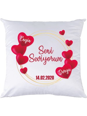 Biresimden Sevgililer Günü Kalp Tasarım İsimli Yastık