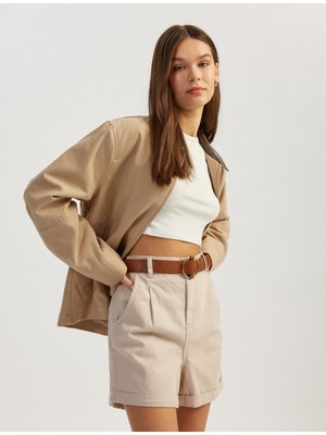 Koton Katlı Paça Yüksek Bel Kemerli Chino Şort