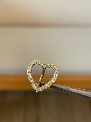 Aida Jewelss 316 L Cerrahi Çelik Parlak Taşlı Kalp Şeklinde Göbek Piercingi