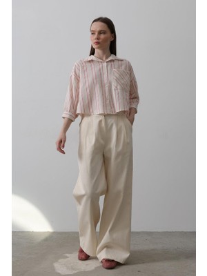 Gökyüzü Moda Çift Pileli Palazzo Pantolon - Natür