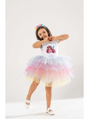 Sevimli Deniz Kızı Temalı Kız Çocuk Beyaz Doğum Günü Elbisesi ve Parti Kostümü (Taç Hediyeli)