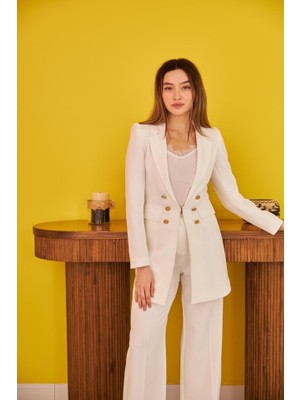 Gökyüzü Moda Ekru Blazer Düğmeli Ceket