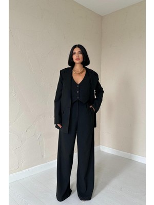 Gökyüzü Moda Siyah Klas Ceket ve Yelek ve Pantolon Takım