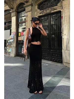 Gökyüzü Moda Adela Kroşe Etek Takım 9504-01