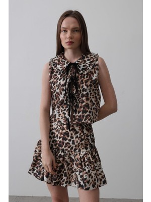 Gökyüzü Moda Fiyonk Detaylı Bluz - Leopar