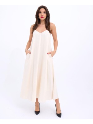 Gökyüzü Moda 7339 Elbise-Bej