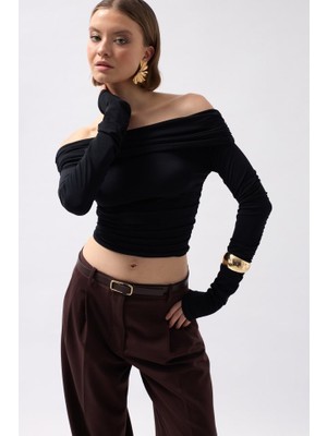 Gökyüzü Moda Omuz Dekolte Straplez Bluz