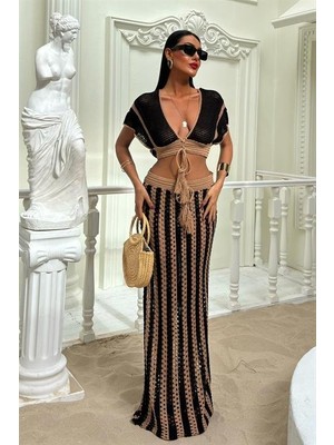 Gökyüzü Moda Leighton Çizgili Ajurlu Takım 9846