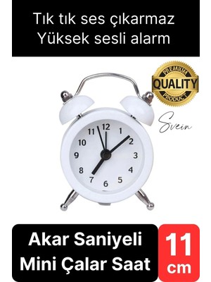 Sessiz Çalışan Yüksek Sesli Alarmlı Retro Tasarım Analog Masaüstü Çanlı Mini Çalar Saat Başucu 11  cm