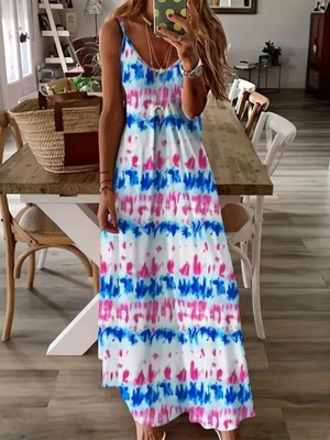 Gökyüzü Moda Kadın Askılı Tam Boy Süprem Elbise