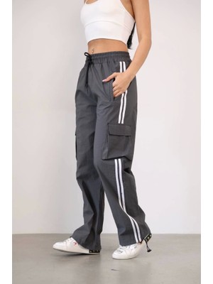 Gökyüzü Moda Praşut Kumaş Kargo Çeplı Baggy Esofman - Gri