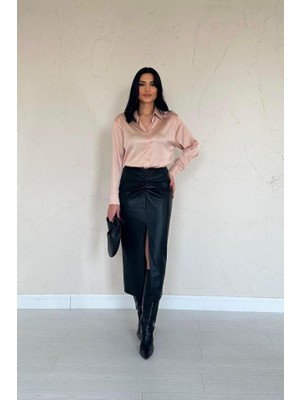 Gökyüzü Moda Bej Saten Gömlek