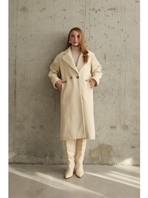 Gökyüzü Moda Ekru Uzun Kaban