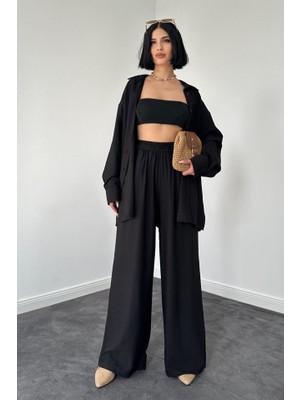 Gökyüzü Moda Siyah Alice Gömlek ve Bol Kesim Pantolon Takım